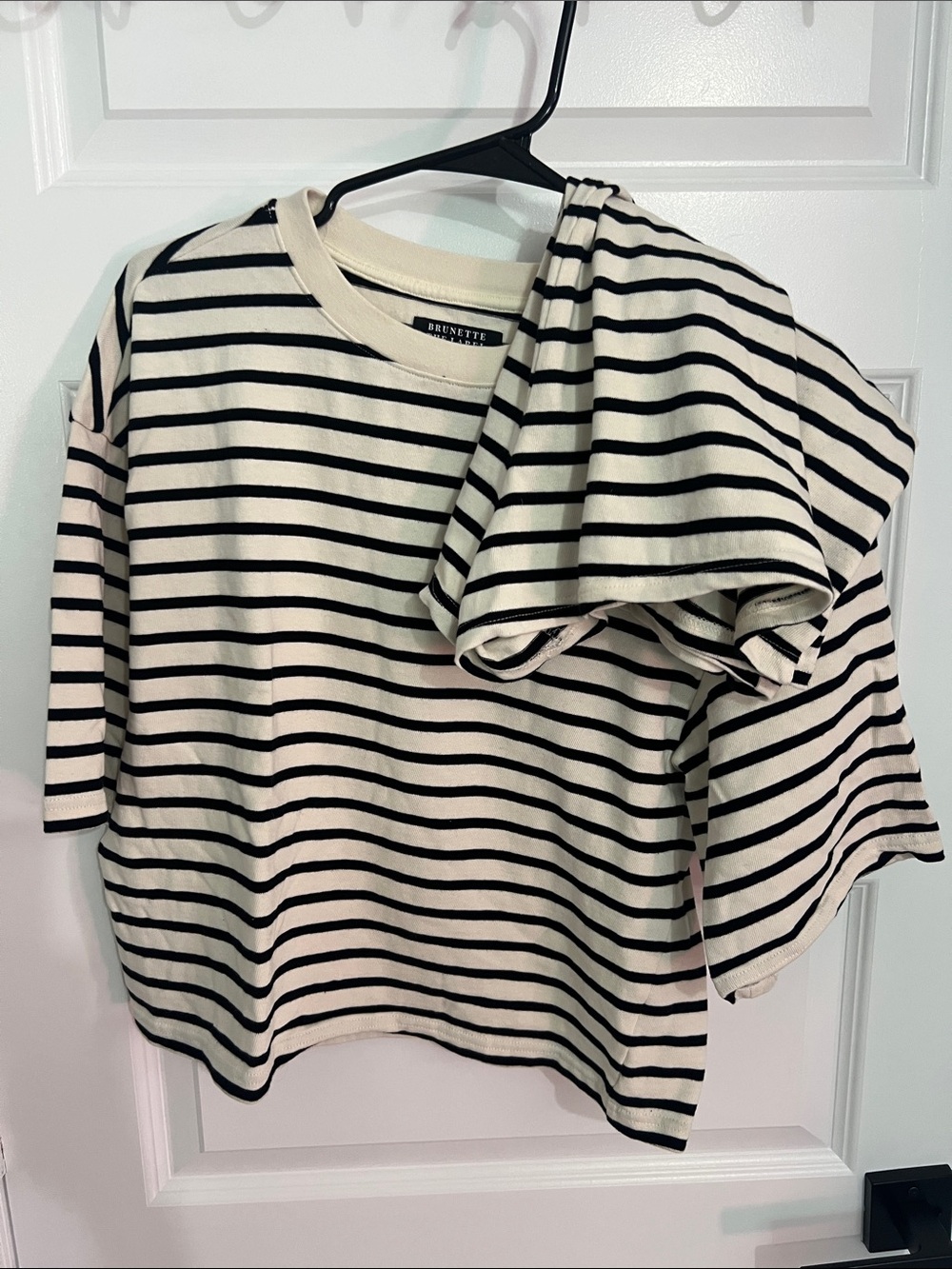 Brunette The Label Cream and Black Striped Short Sleeve Tee & Shorts SET